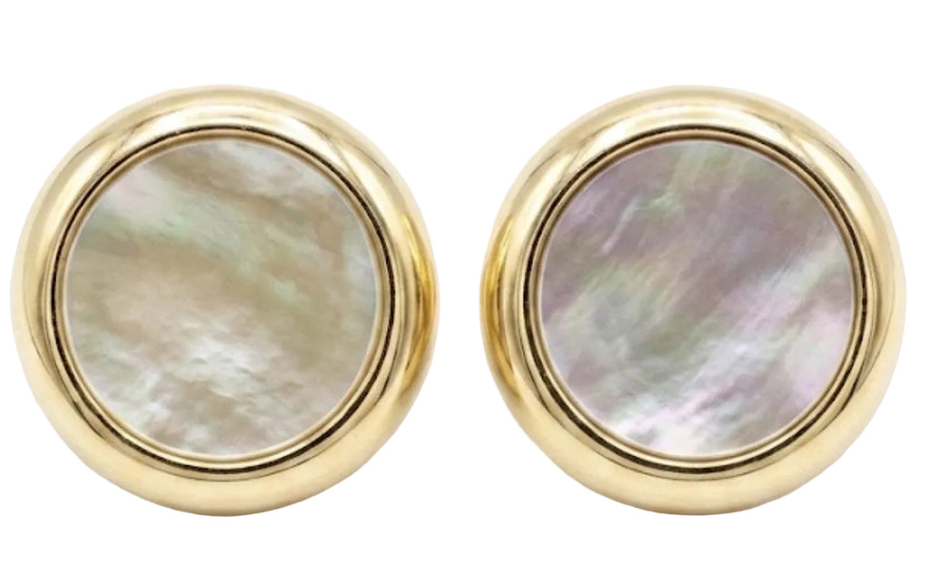 Aros Círculos de Nácar  Enchapado en Oro 18K
