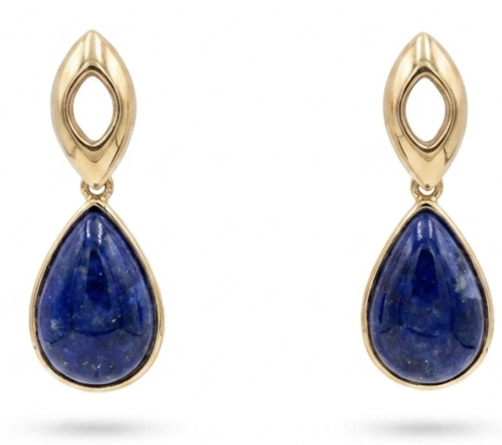 Aros Piedra Natural Azul Enchapado en Oro 18K