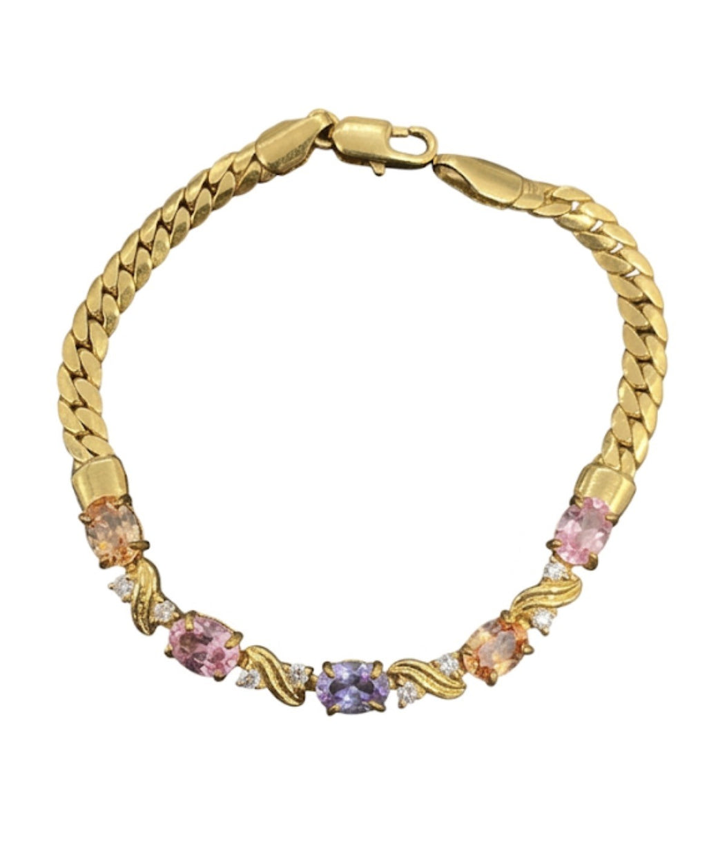 Pulsera Piedras y Circones de Colores Enchapado en Oro 18k