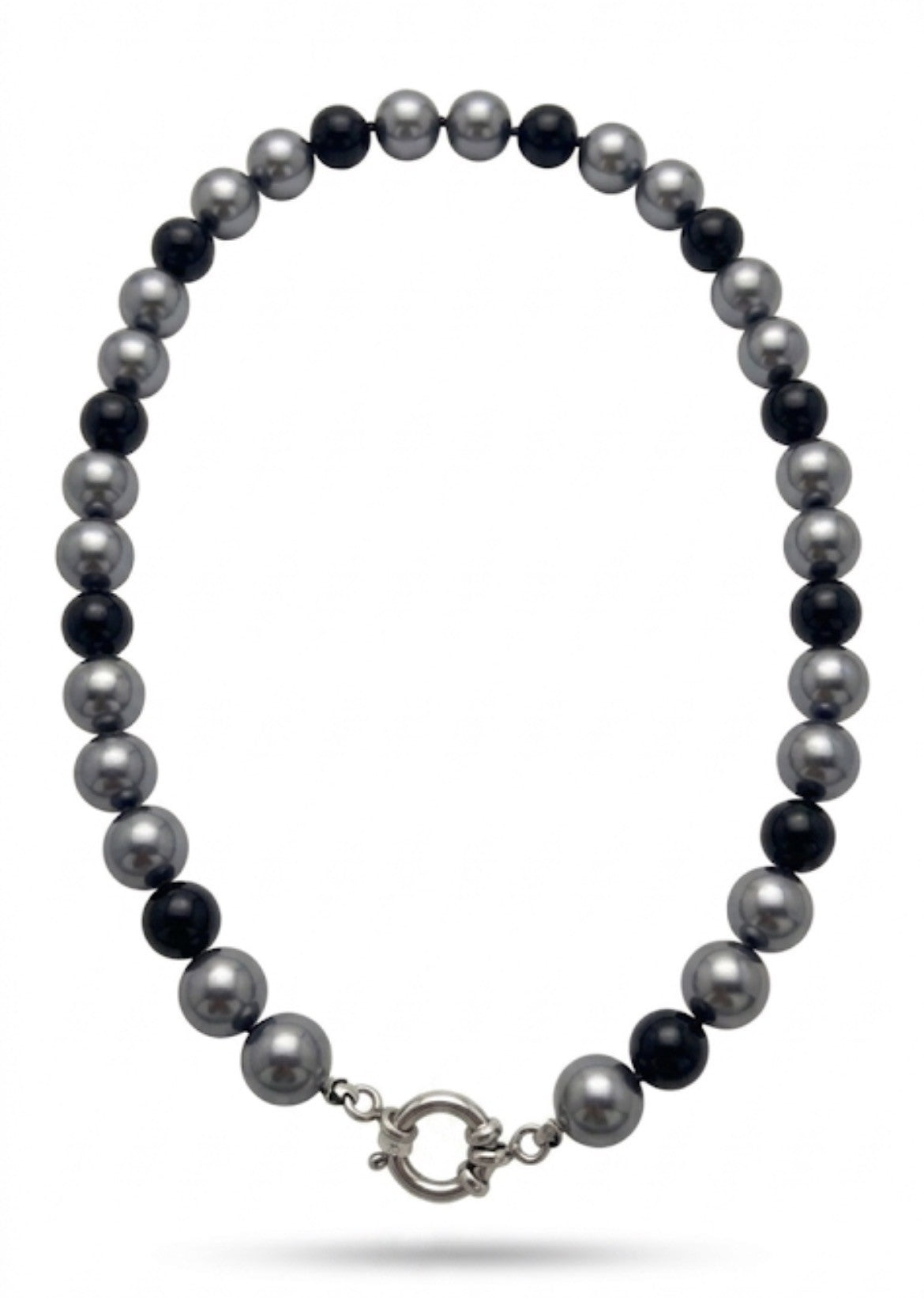 Collar Perlas 12 Color Negro/Gris 42cm