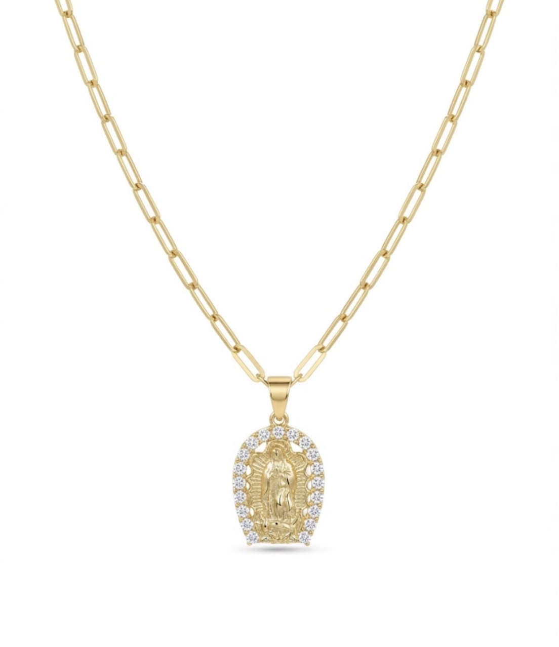 Collar Limado + colgante Virgen Guadalupe  Enchapado en Oro 18k -MP-