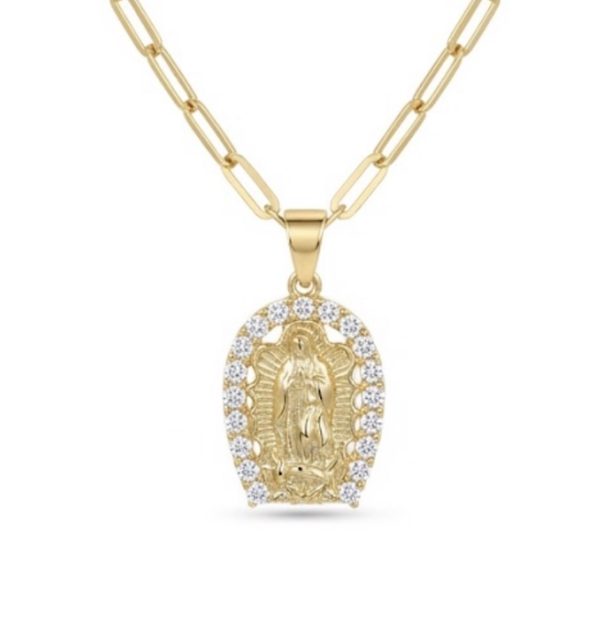 Collar Limado + colgante Virgen Guadalupe  Enchapado en Oro 18k -MP-