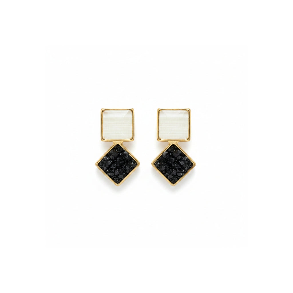 Aros Cuadrado Rombo Onix Enchapados en Oro de 18k