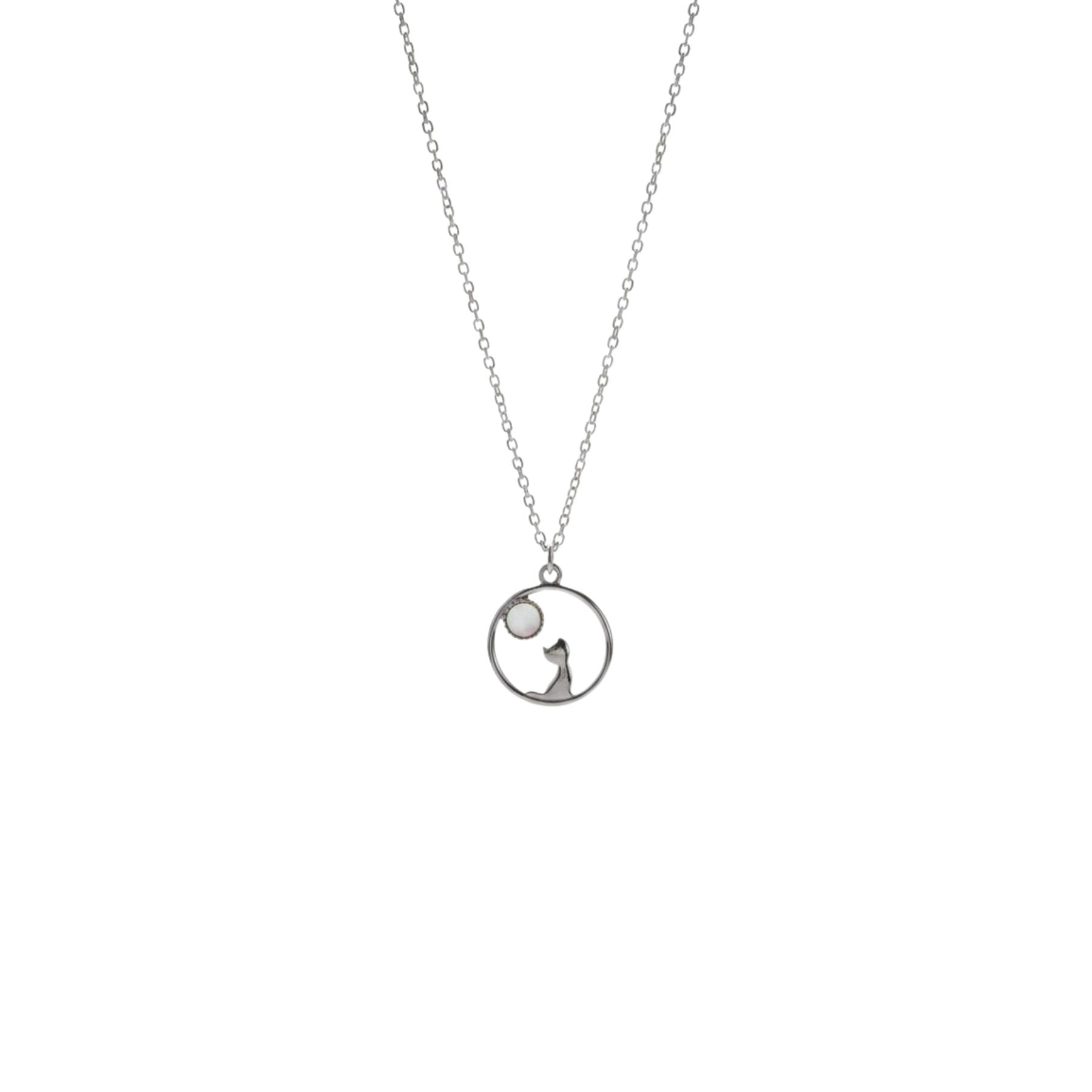 Collar Gato/Luna Nácar Plata 925
