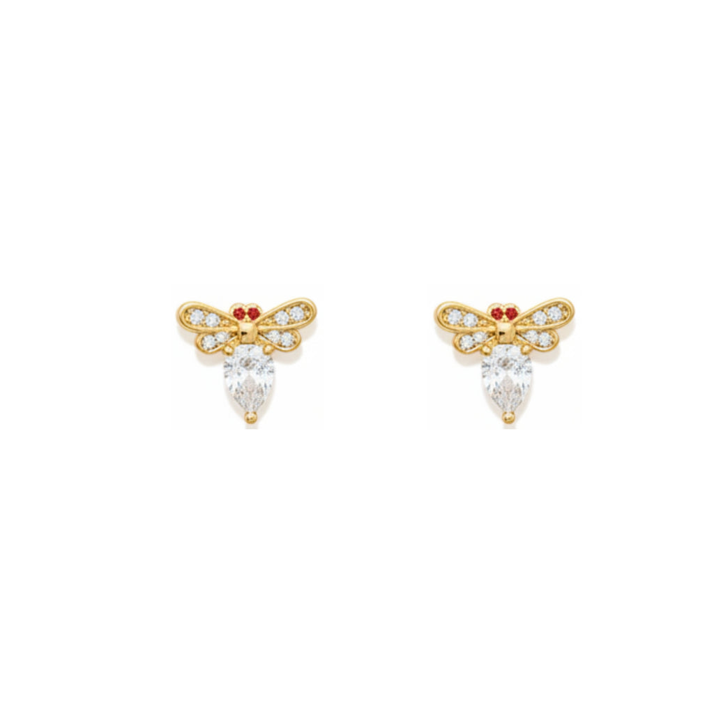 Aros + Cadena Libélula Cristales Enchapado en Oro de 18k