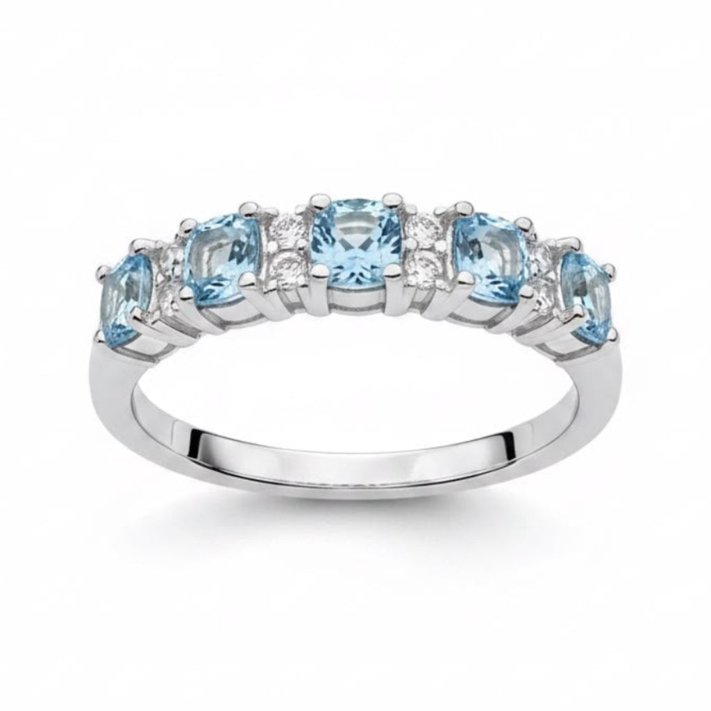 Anillo Cintillo Agua Marina Circones Plata 925 - 12