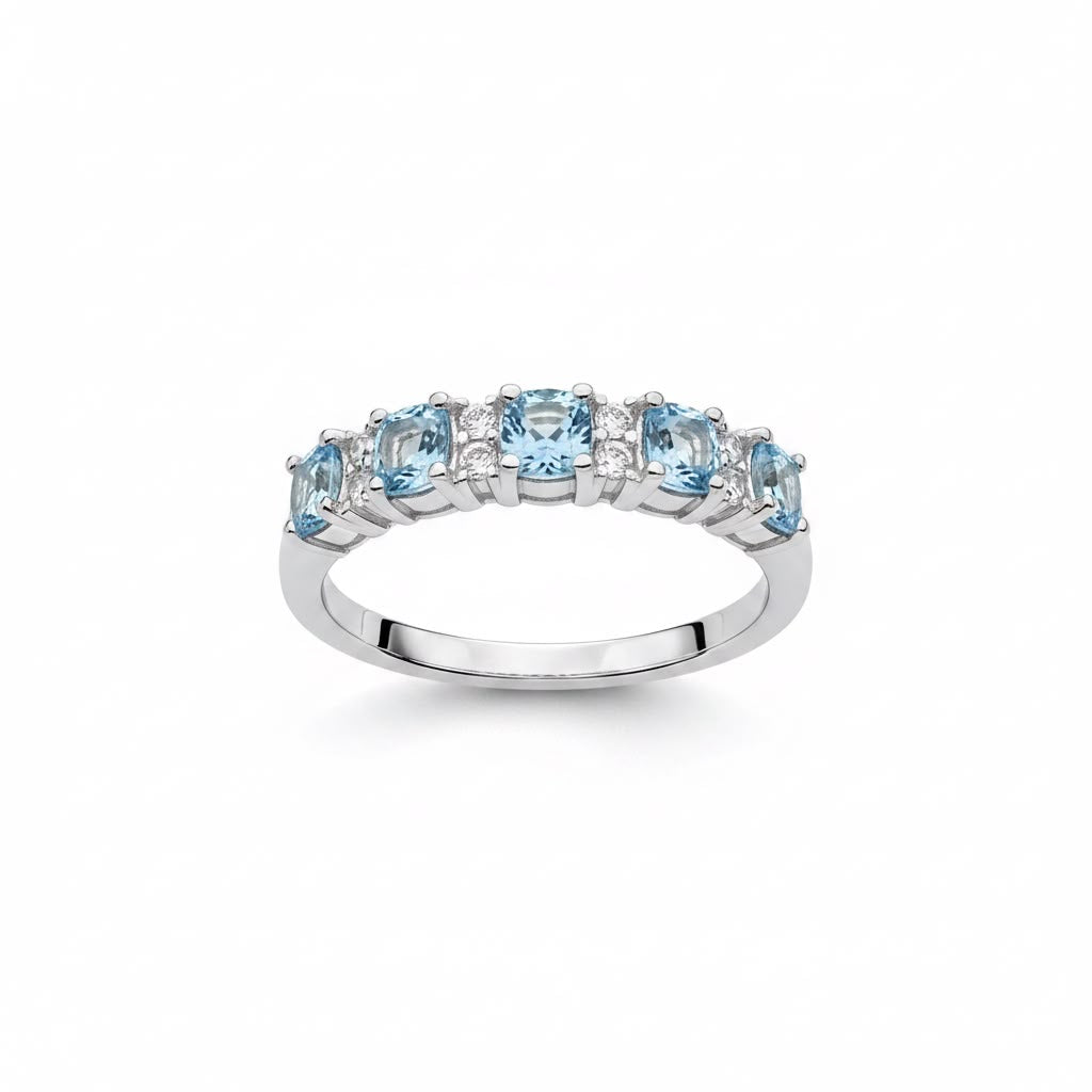 Anillo Cintillo Agua Marina Circones Plata 925