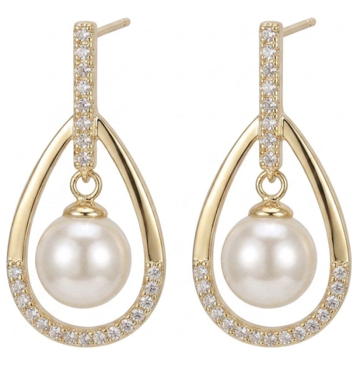 Aros Perlas Colgantes Enchapado en Oro 18K
