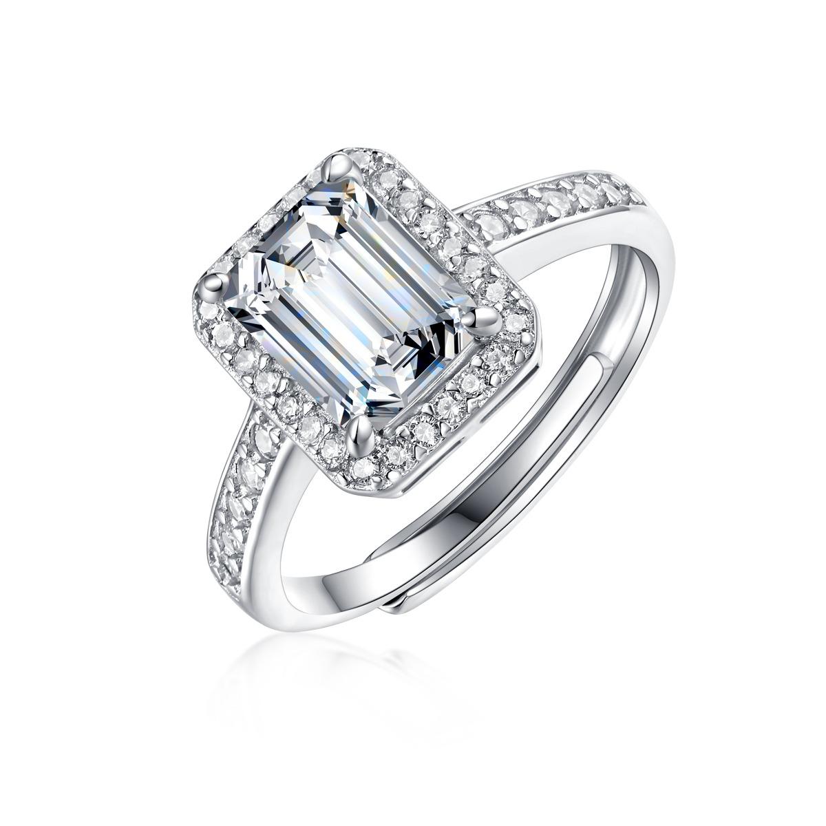 Anillo Esmeralda Halo Pavé de Moissanita en Plata 925