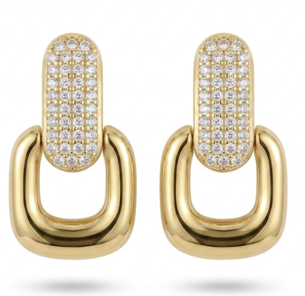 Aros Cuadrados Colgantes Enchapado en Oro 18K