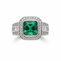 Anillo Sello Esmeralda Halo Plata 925