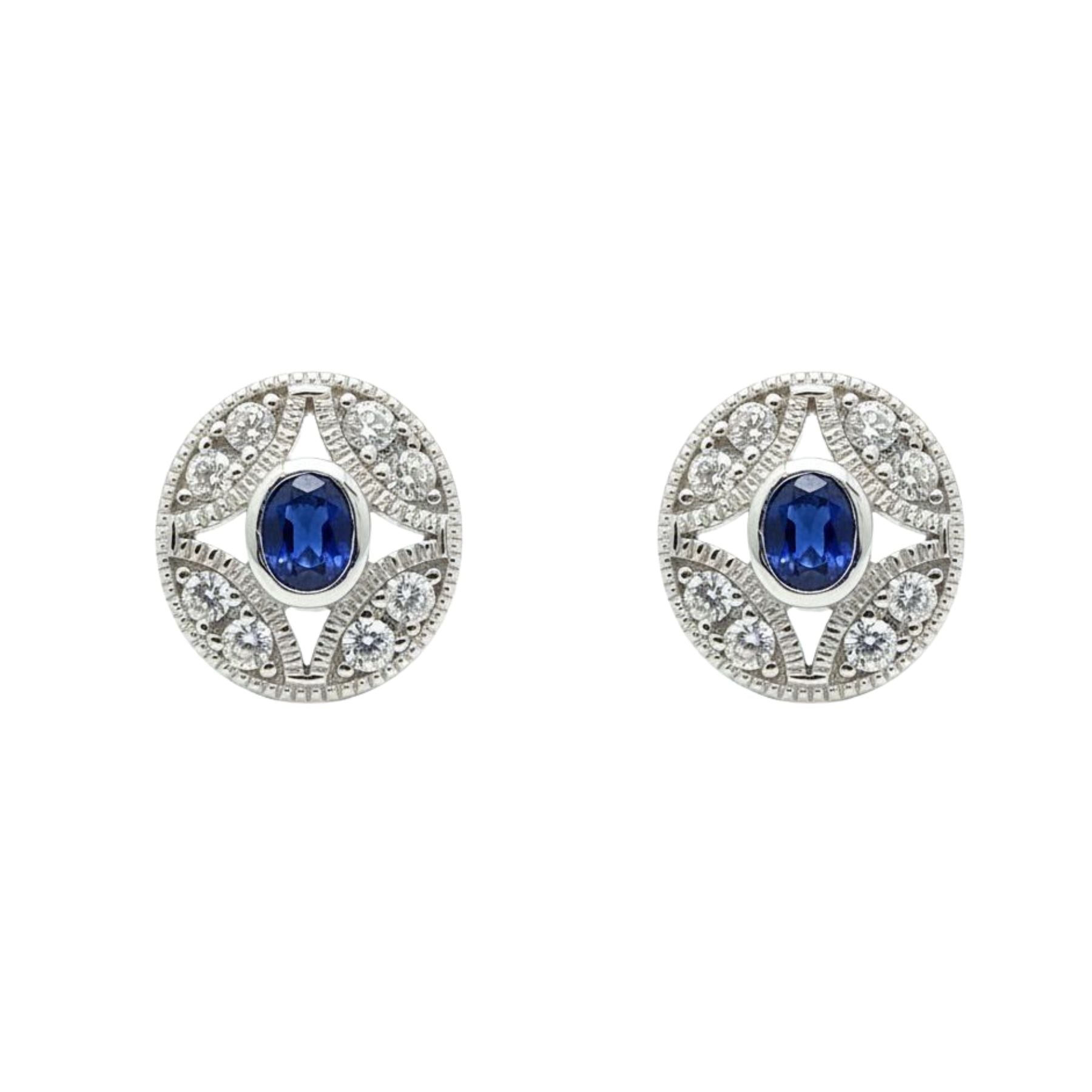 Aros Ovalado Zafiro y Circones Plata 925