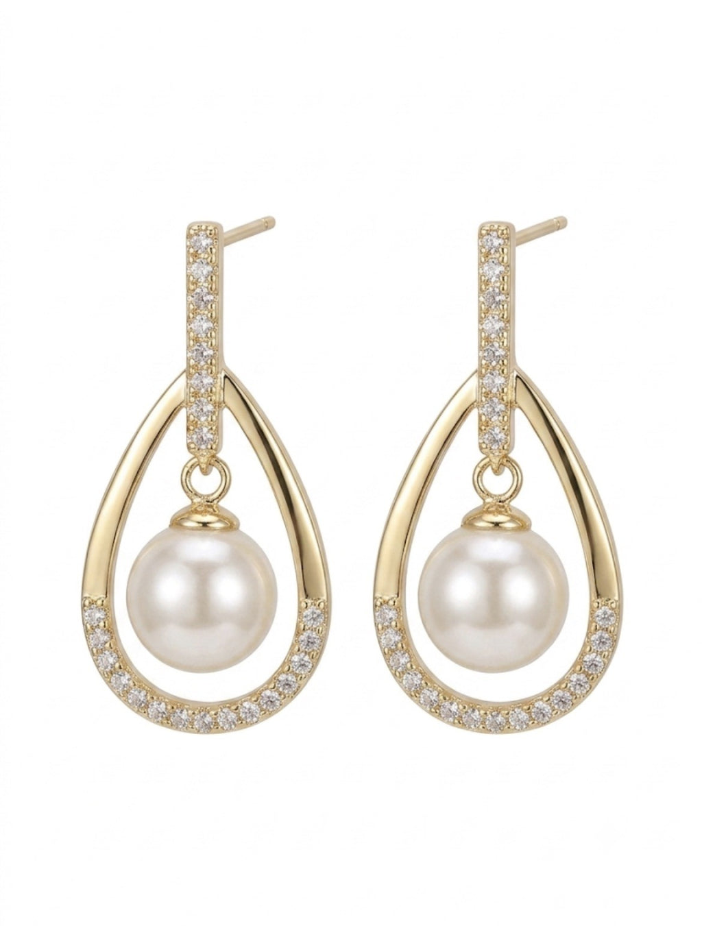 Aros Perlas Colgantes Enchapado en Oro 18K