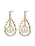 Aros Perlas Colgantes Enchapado en Oro 18K