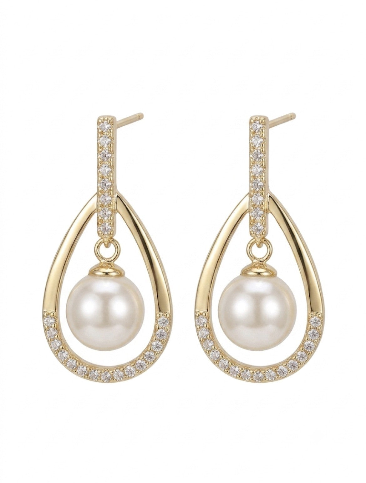 Aros Perlas Colgantes Enchapado en Oro 18K