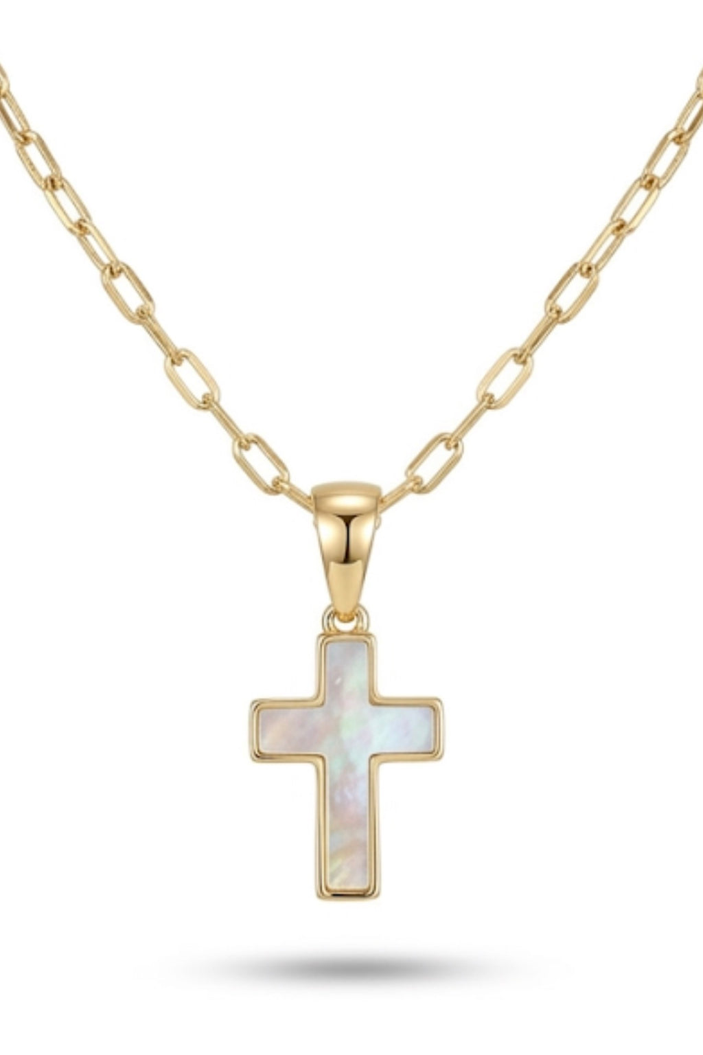 Collar Cruz Nácar Enchapado en Oro de 18k
