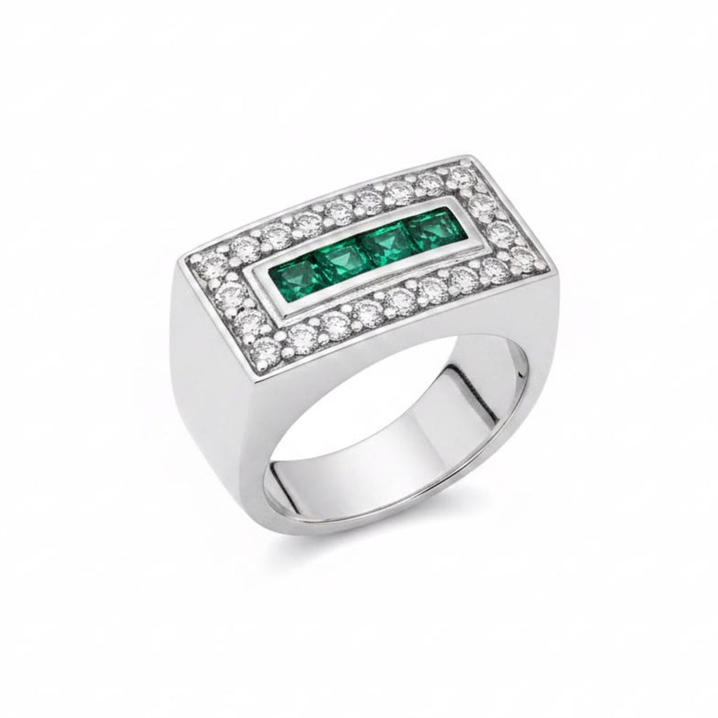Anillo Triple Riel con Esmeralda plata 925