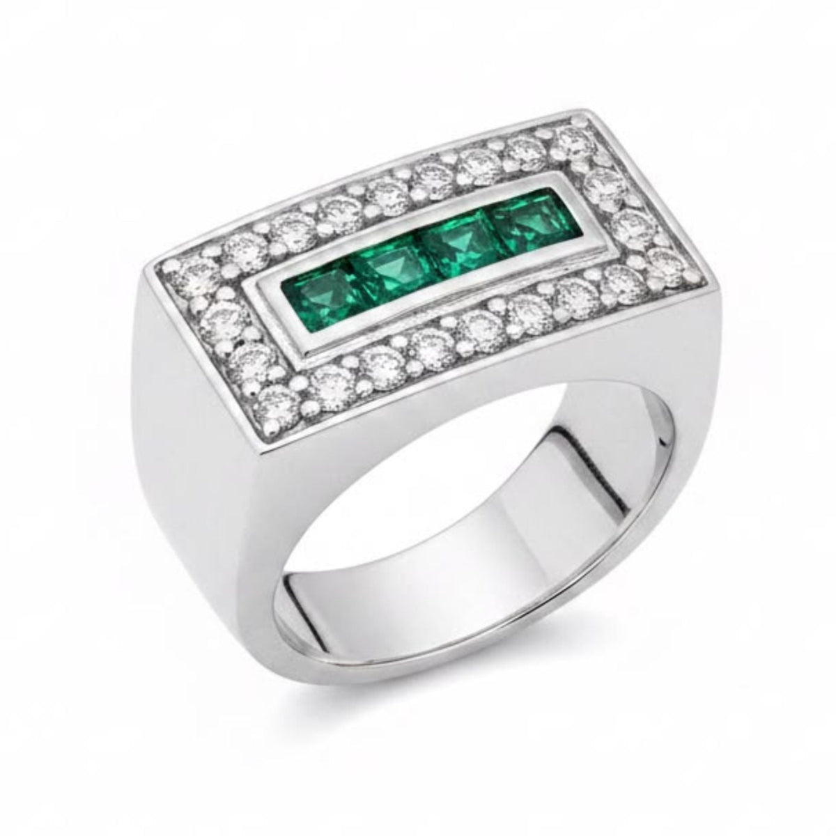 Anillo Triple Riel con Esmeralda plata 925