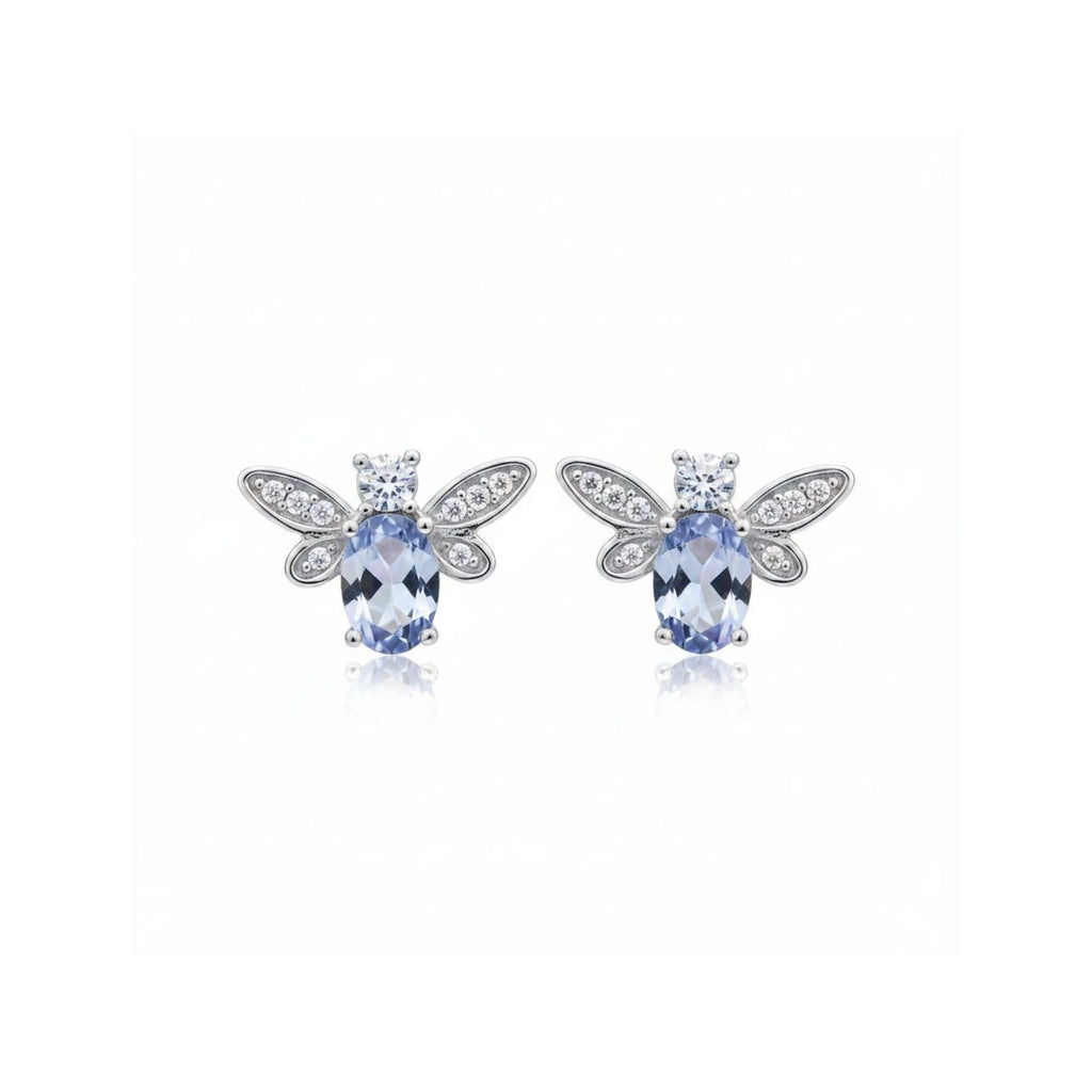 Aros Abeja Agua Marina Plata 925