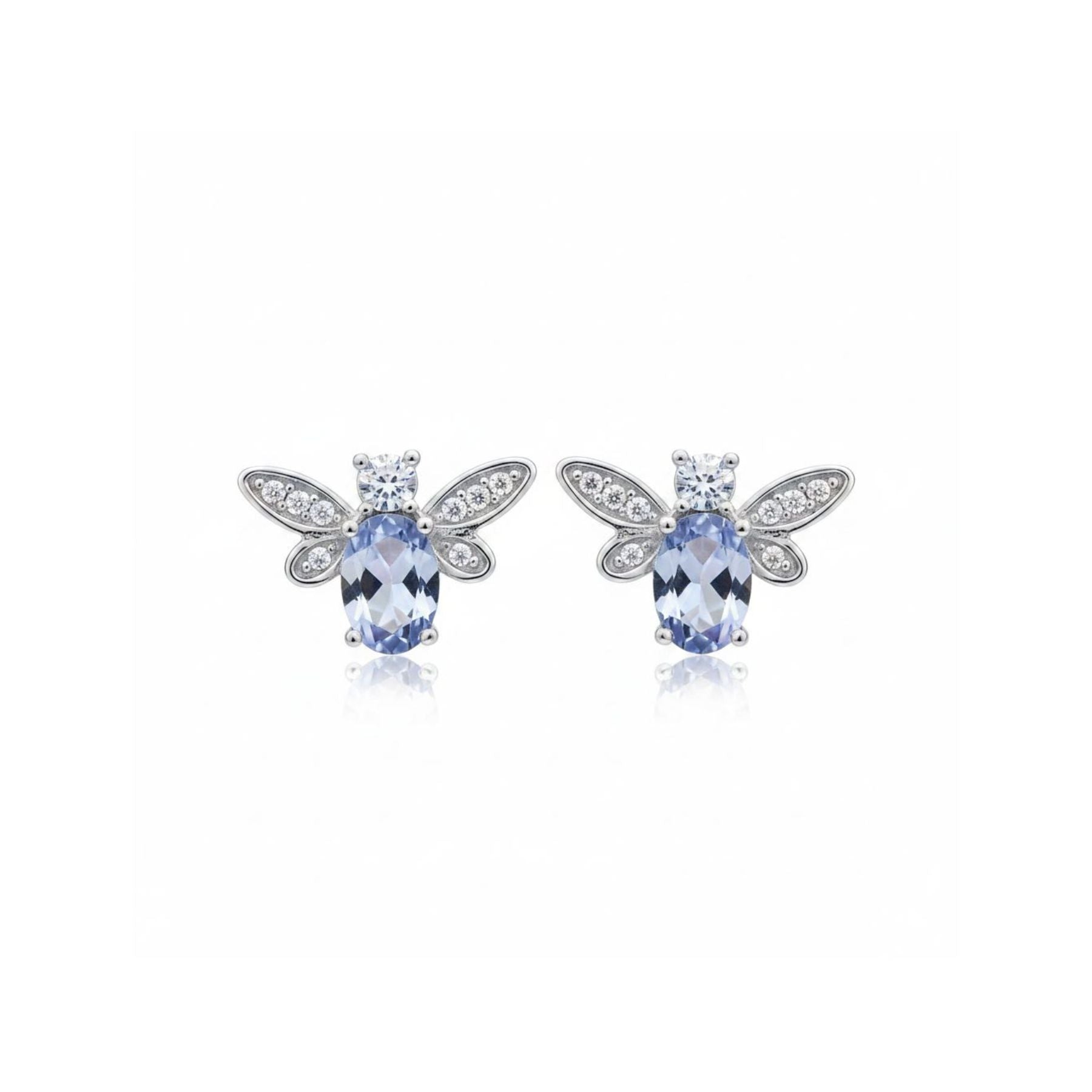 Aros Abeja Agua Marina Plata 925