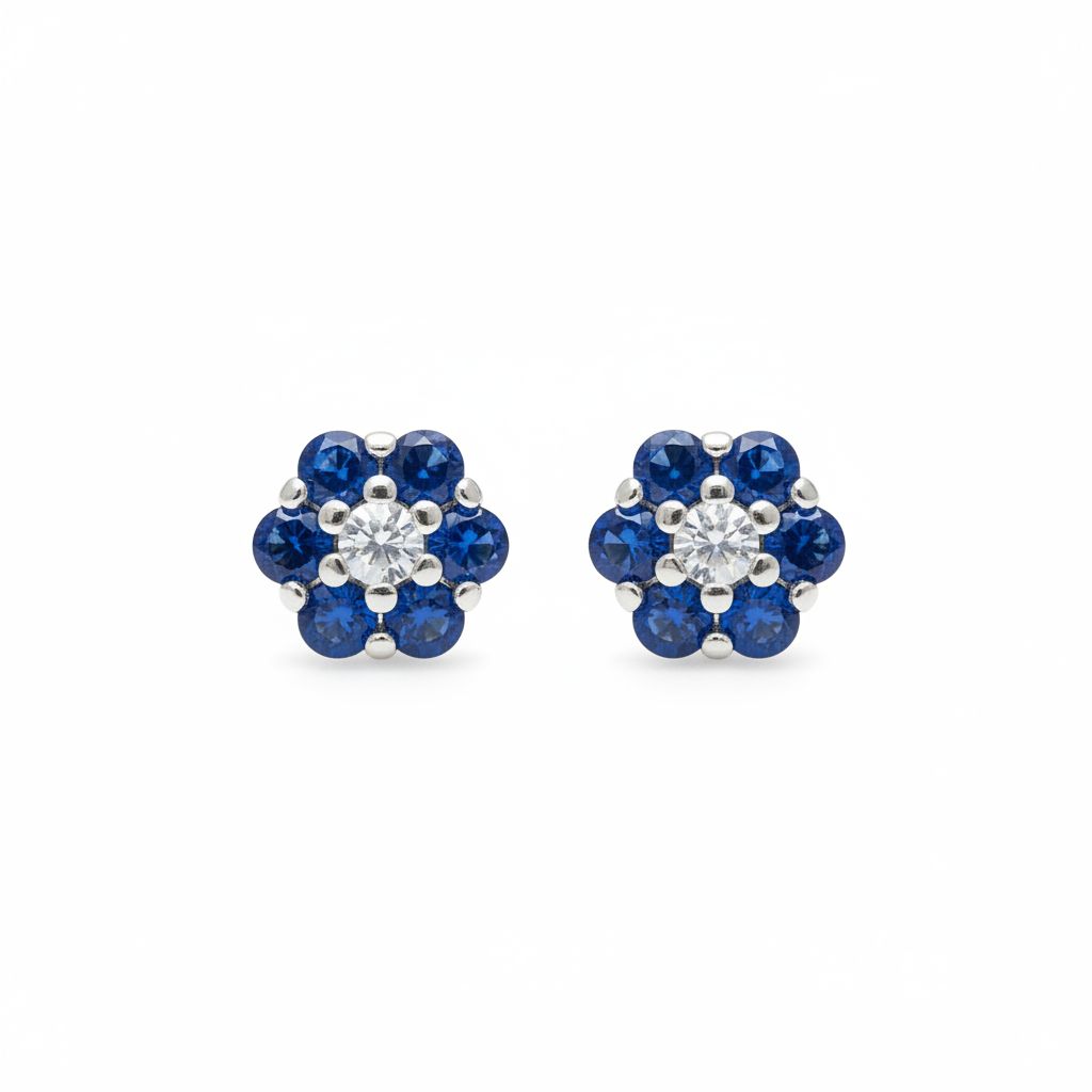 Aros Flor Zafiro Plata 925