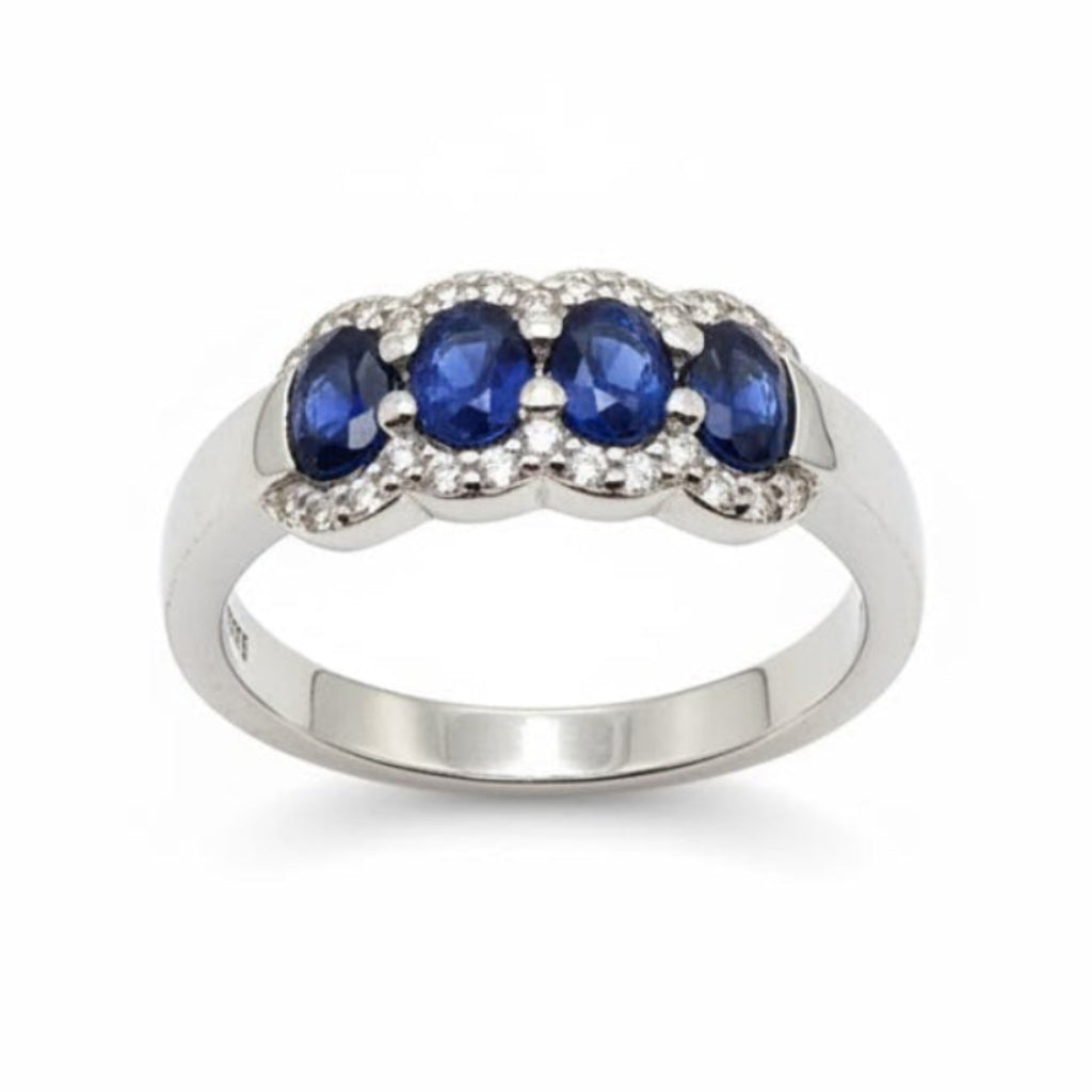 Anillo 4 Rosetas con Zafiro Plata 925 - 14