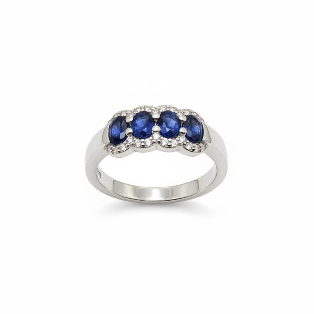 Anillo 3 Rosetas con Zafiro Plata 925
