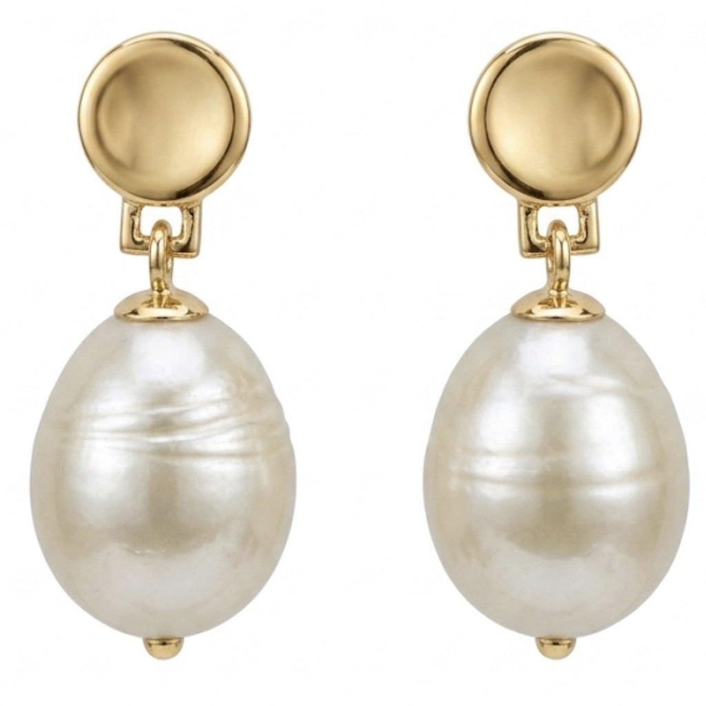 Aros Perla Colgantes Enchapado en Oro 18K