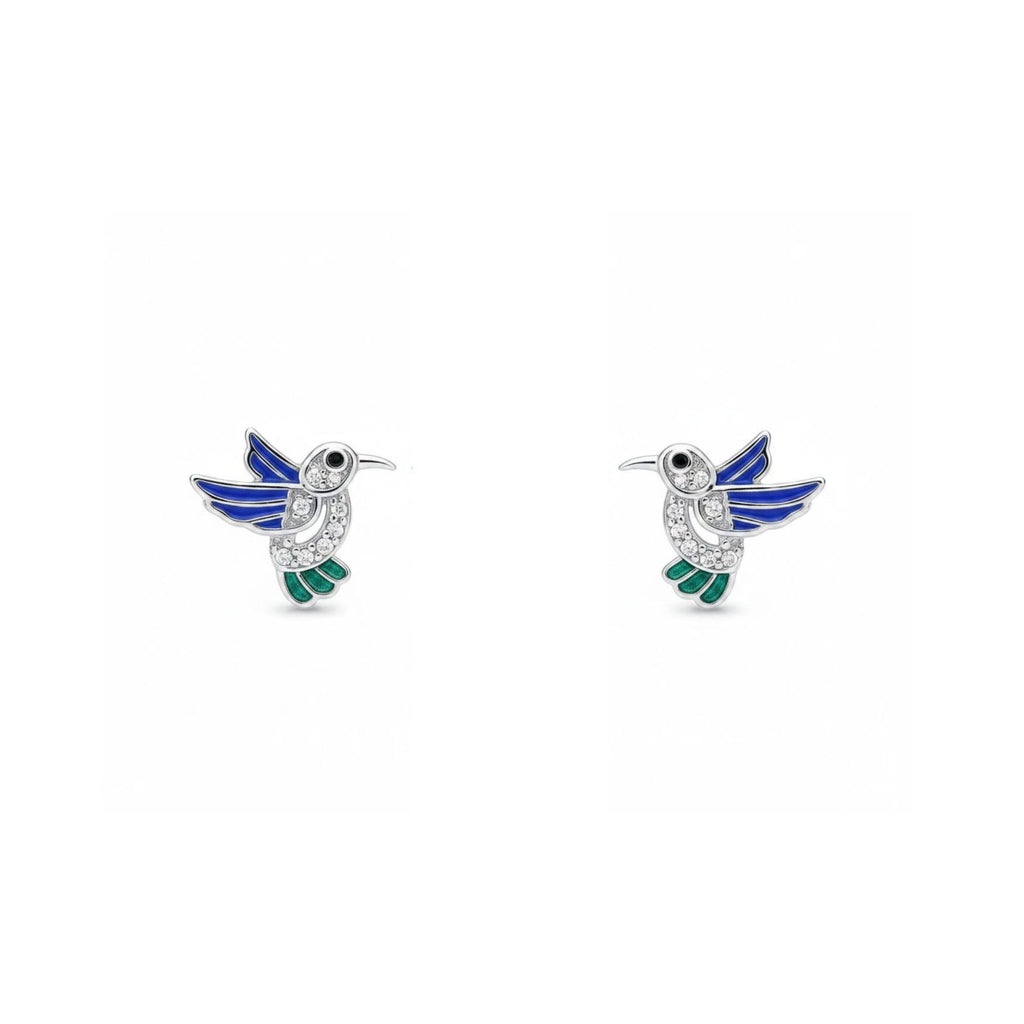 Aros Colibrí Azul/Verde Plata 925
