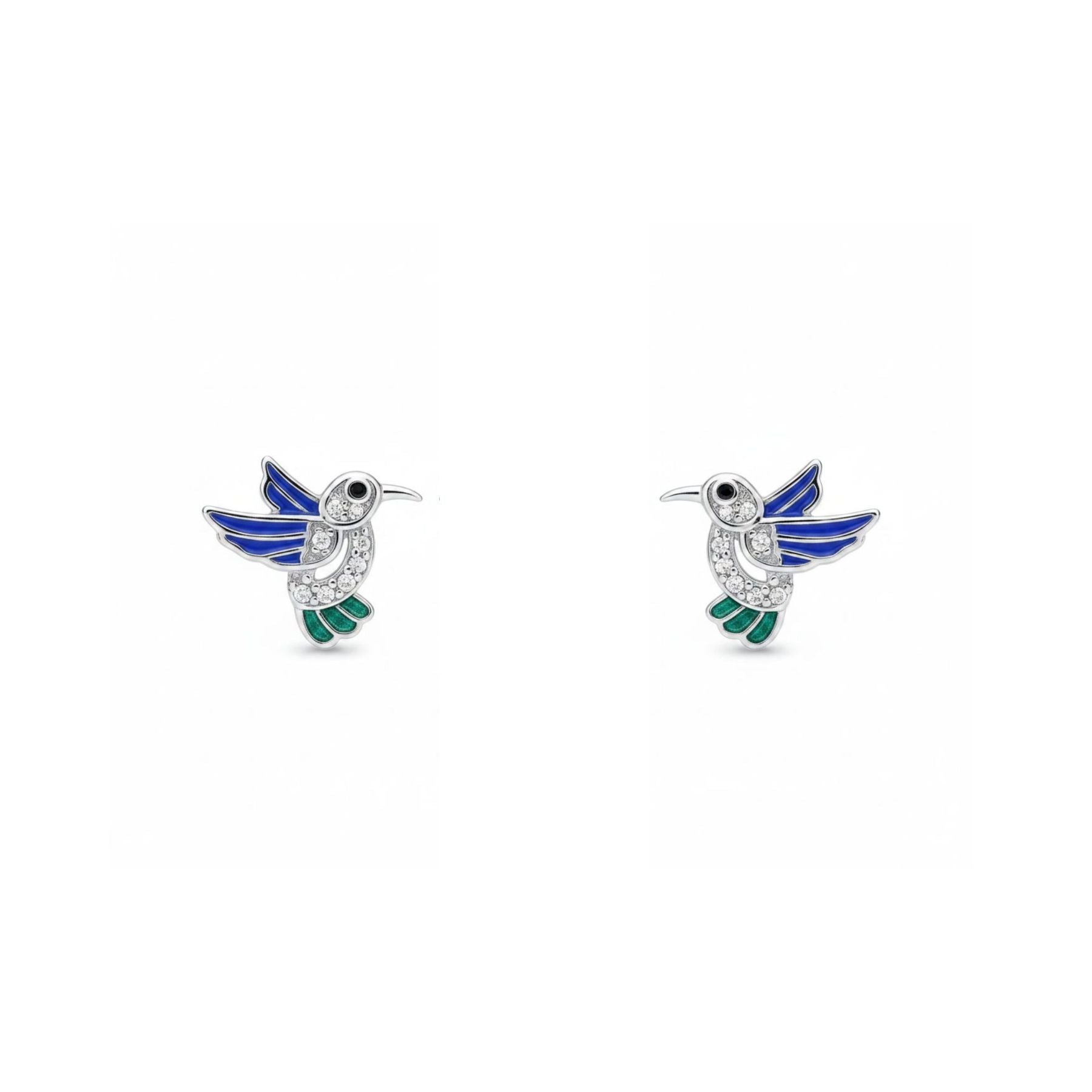Aros Colibrí Azul/Verde Plata 925
