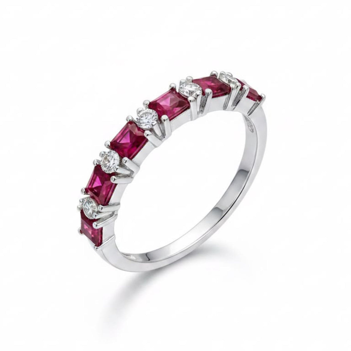 Anillo Cintillo Rubíes y Circones Plata 925 - 11