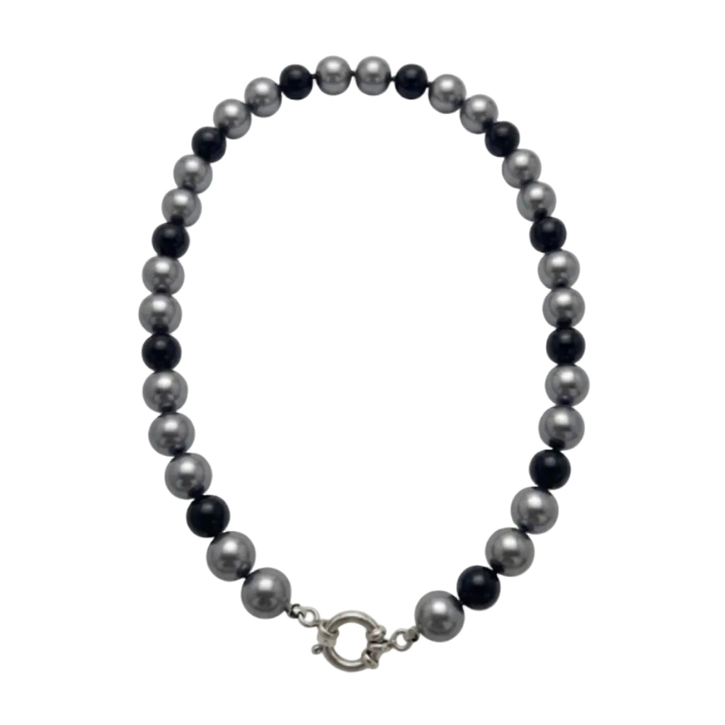 Collar Perlas 12 Color Negro/Gris 42cm