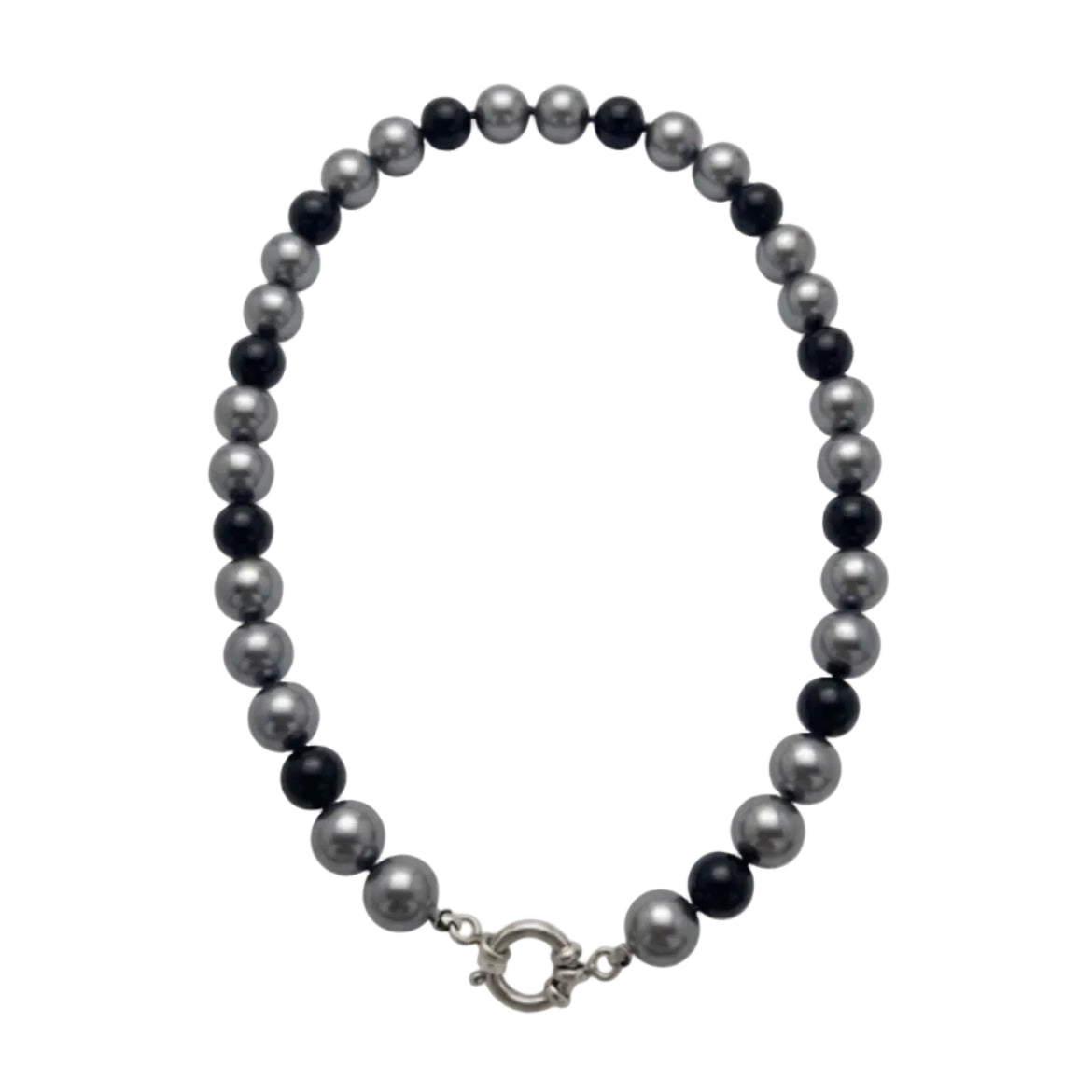 Collar Perlas 12 Color Negro/Gris 42cm