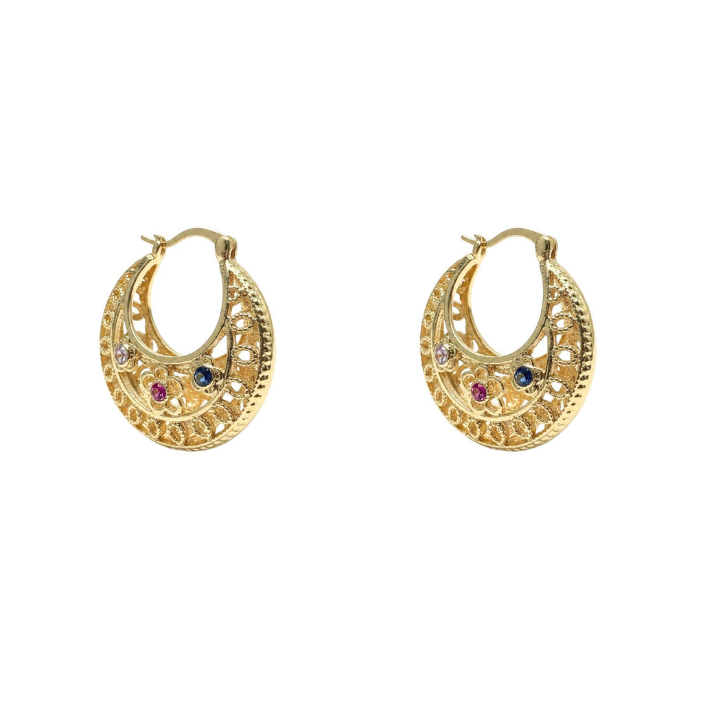 Aros Argolla Calada Cristales Enchapado en Oro de 18k