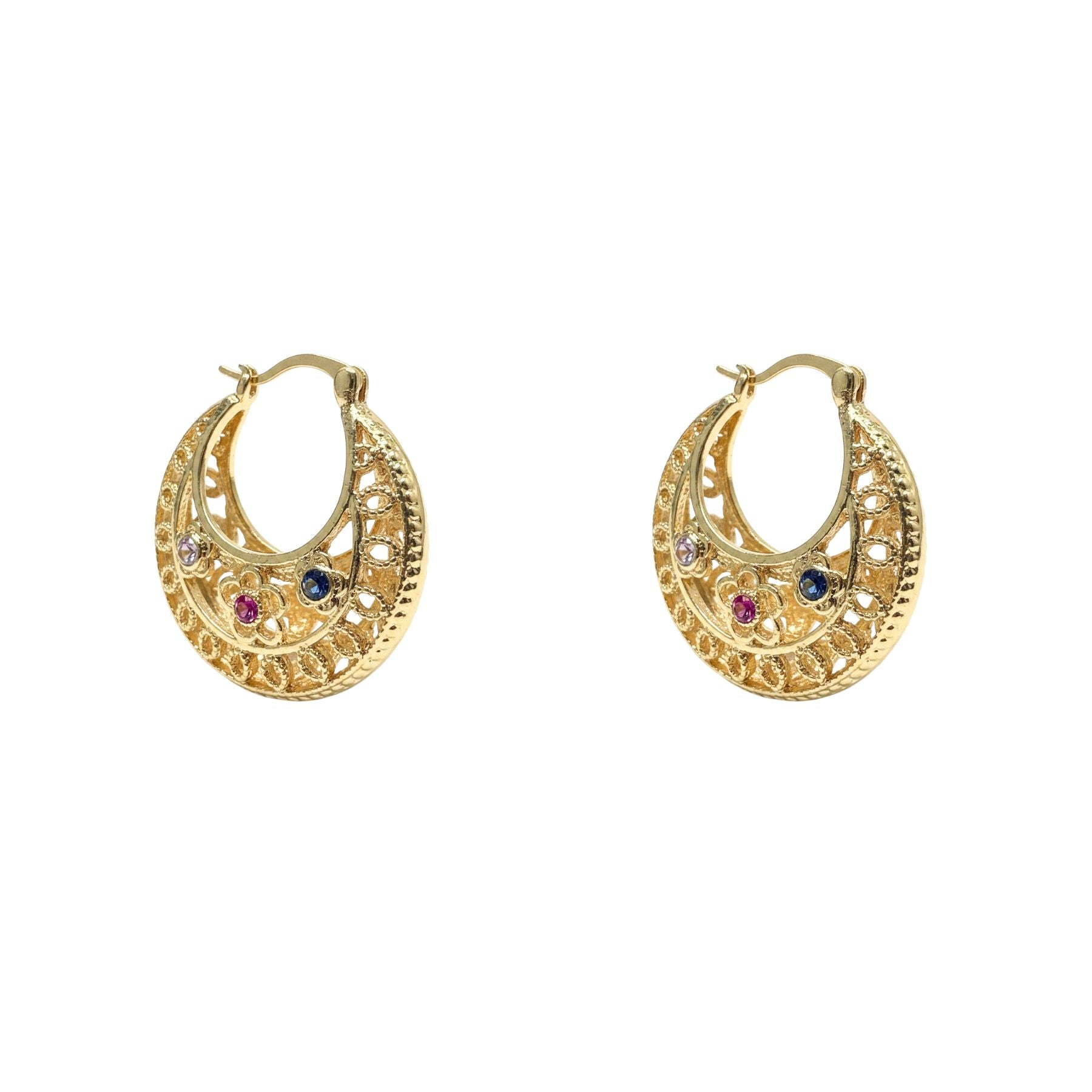 Aros Argolla Calada Cristales Enchapado en Oro de 18k