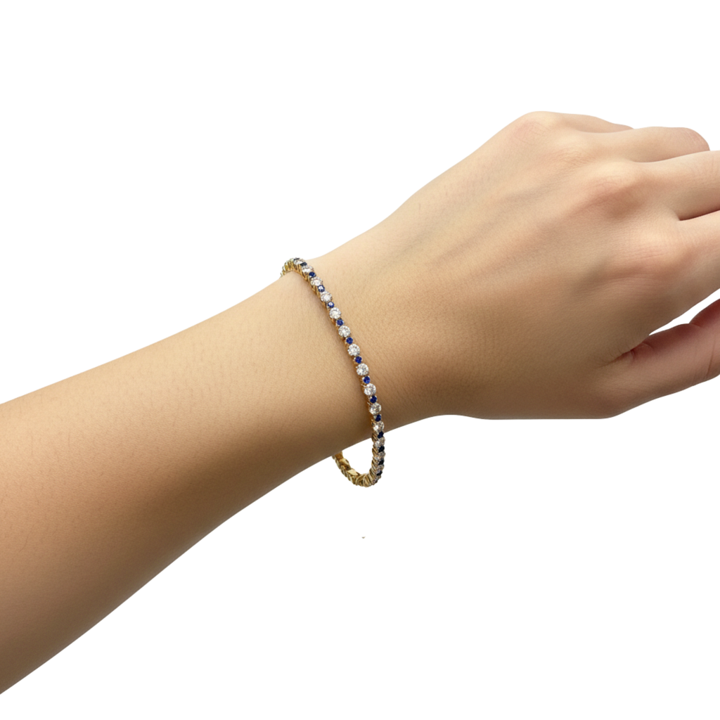 Pulsera Tenis Zafiros y Circones Oro de 18k