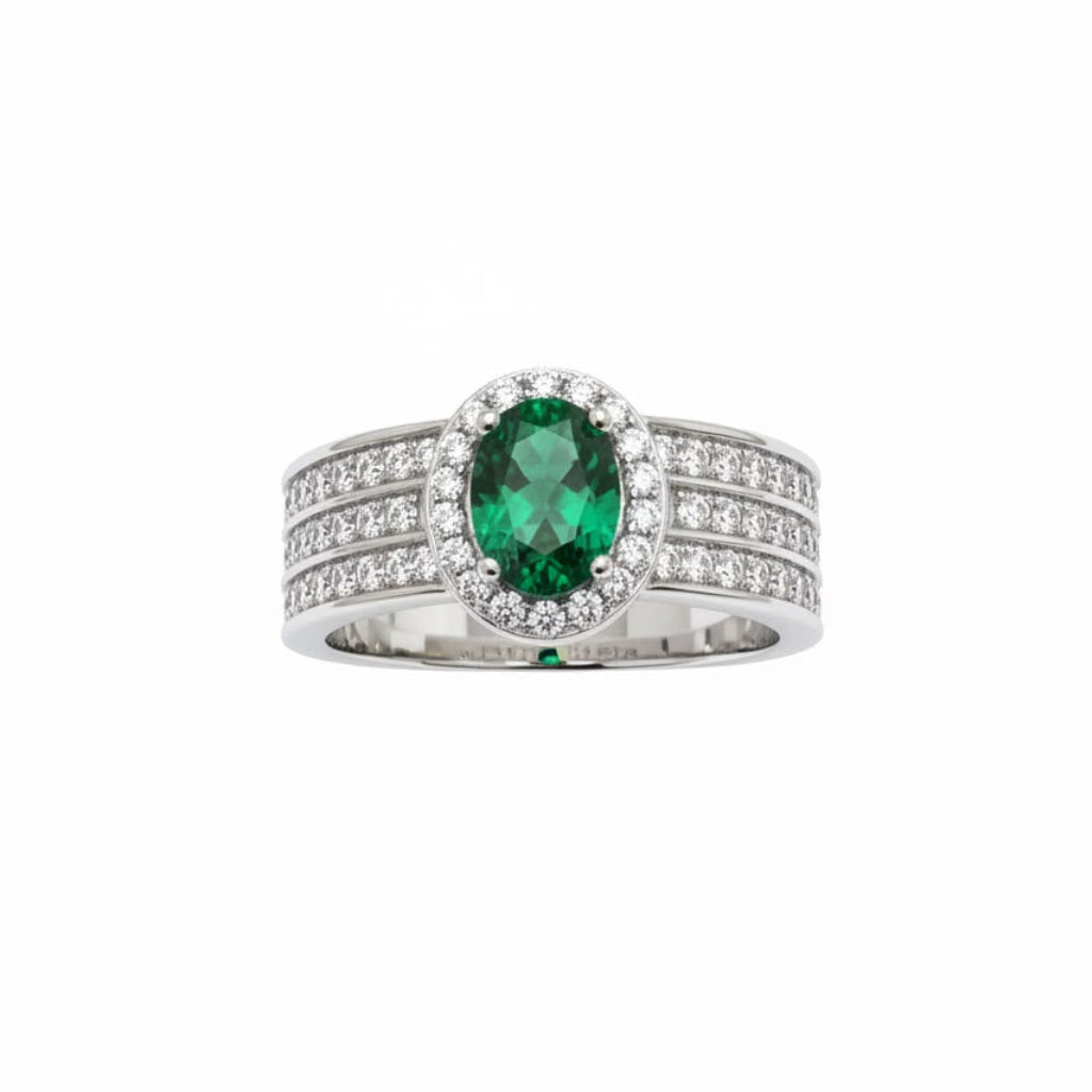 Anillo Roseta Esmeralda 3 Rieles Plata 925