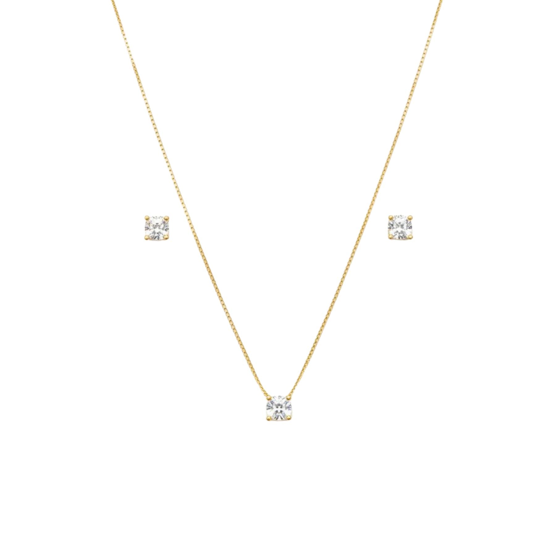 Conjunto Aros + Collar Punto de Luz Enchapado en Oro de 18k 40-45cm