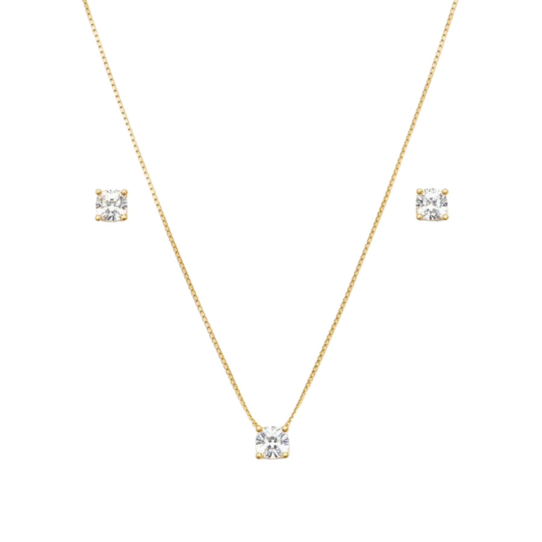 Conjunto Aros + Collar Punto de Luz Enchapado en Oro de 18k 40-45cm
