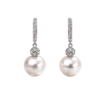 Aros Colgantes con Perla Cultivada y Diamantes Oro Blanco 18k