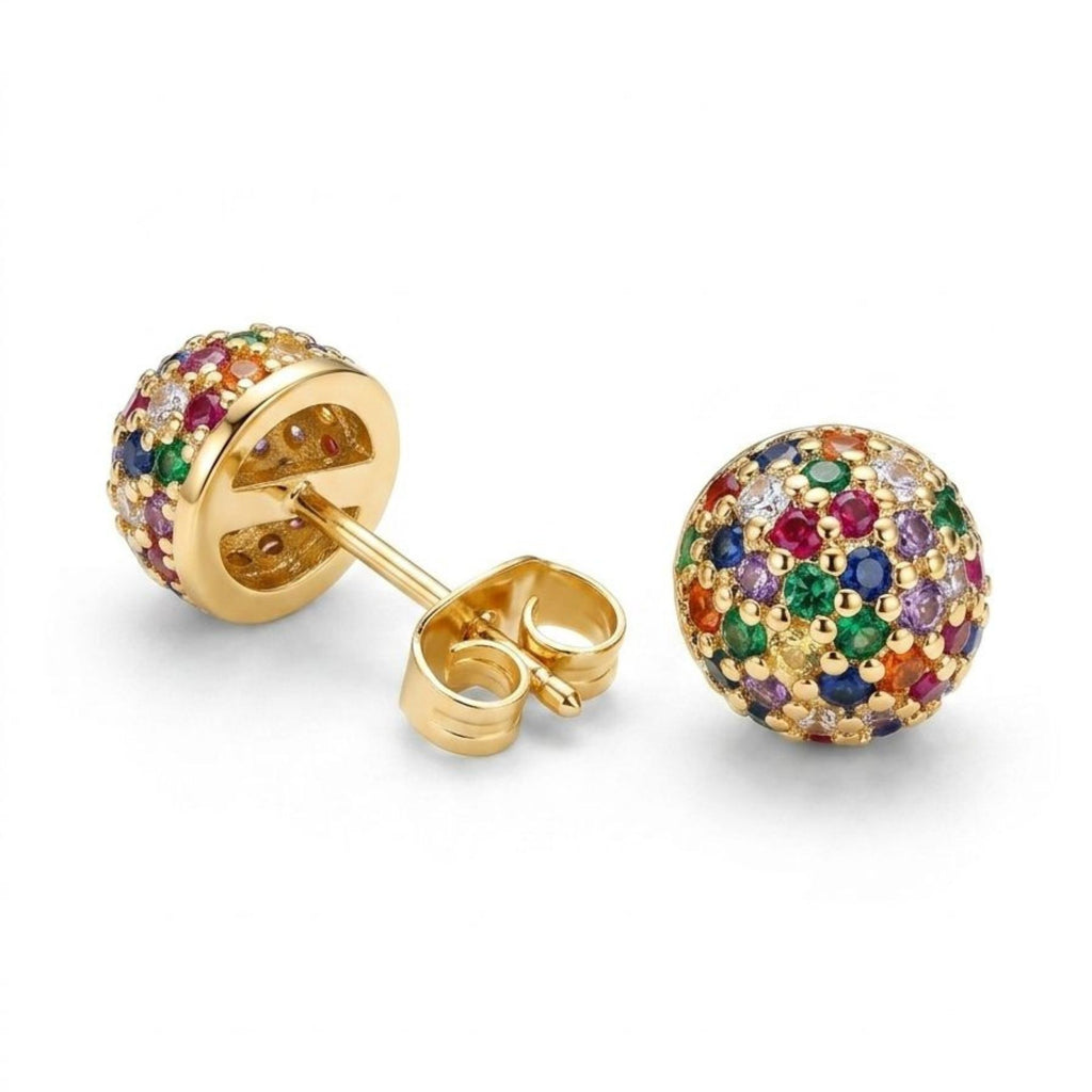 Aros Bola de Fuego Colores en Oro de 18k