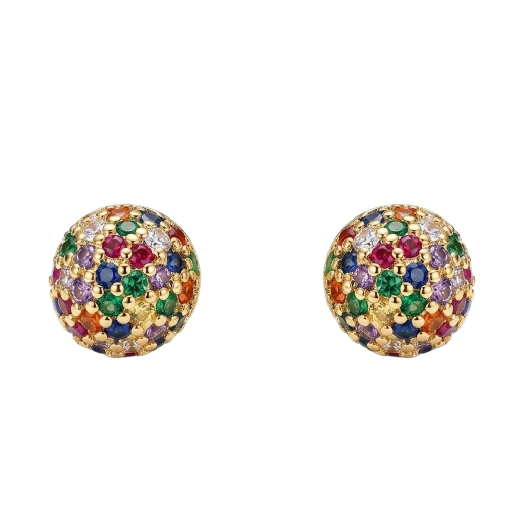 Aros Bola de Fuego Colores en Oro de 18k