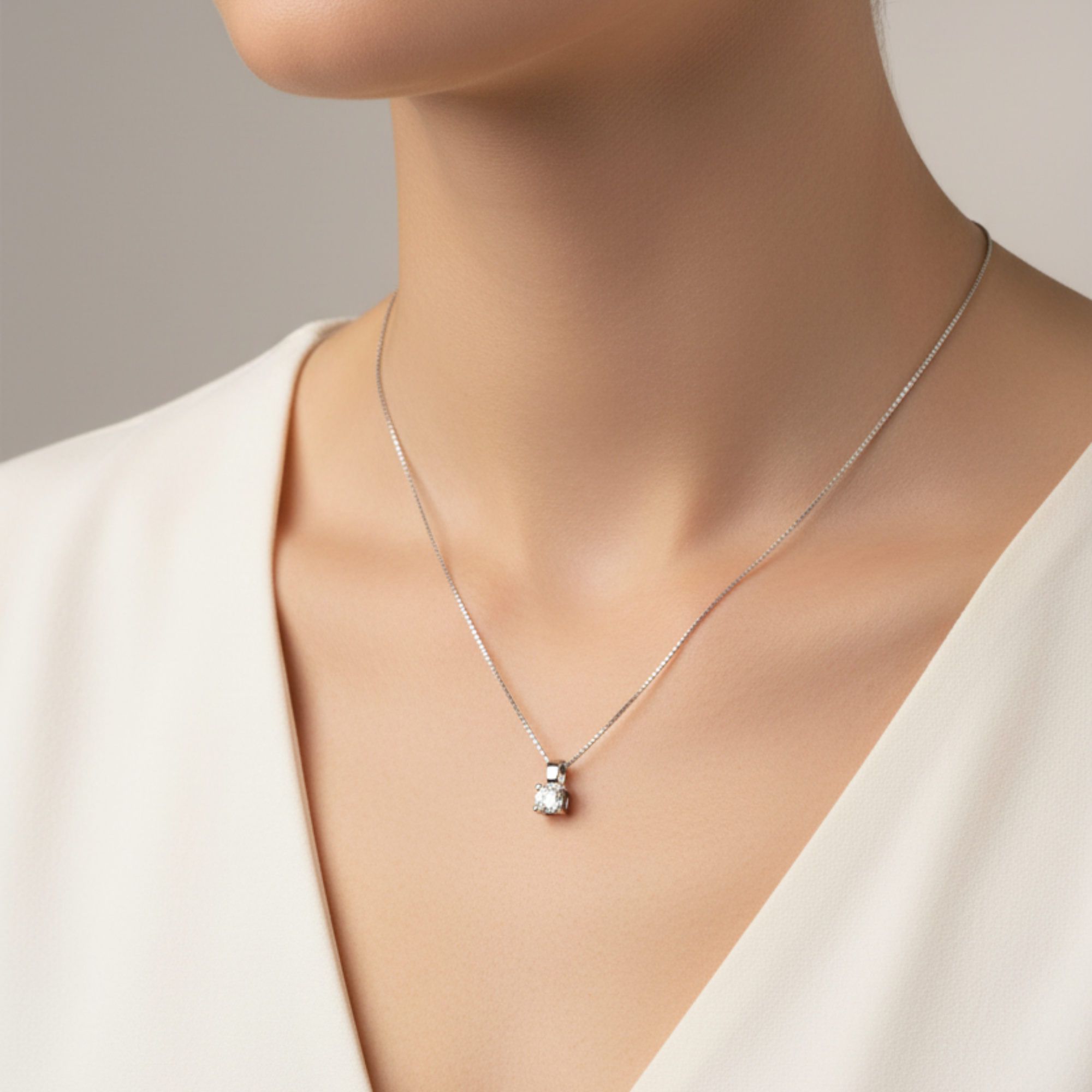 Collar Punto de Luz Solitario Oro Blanco 18k