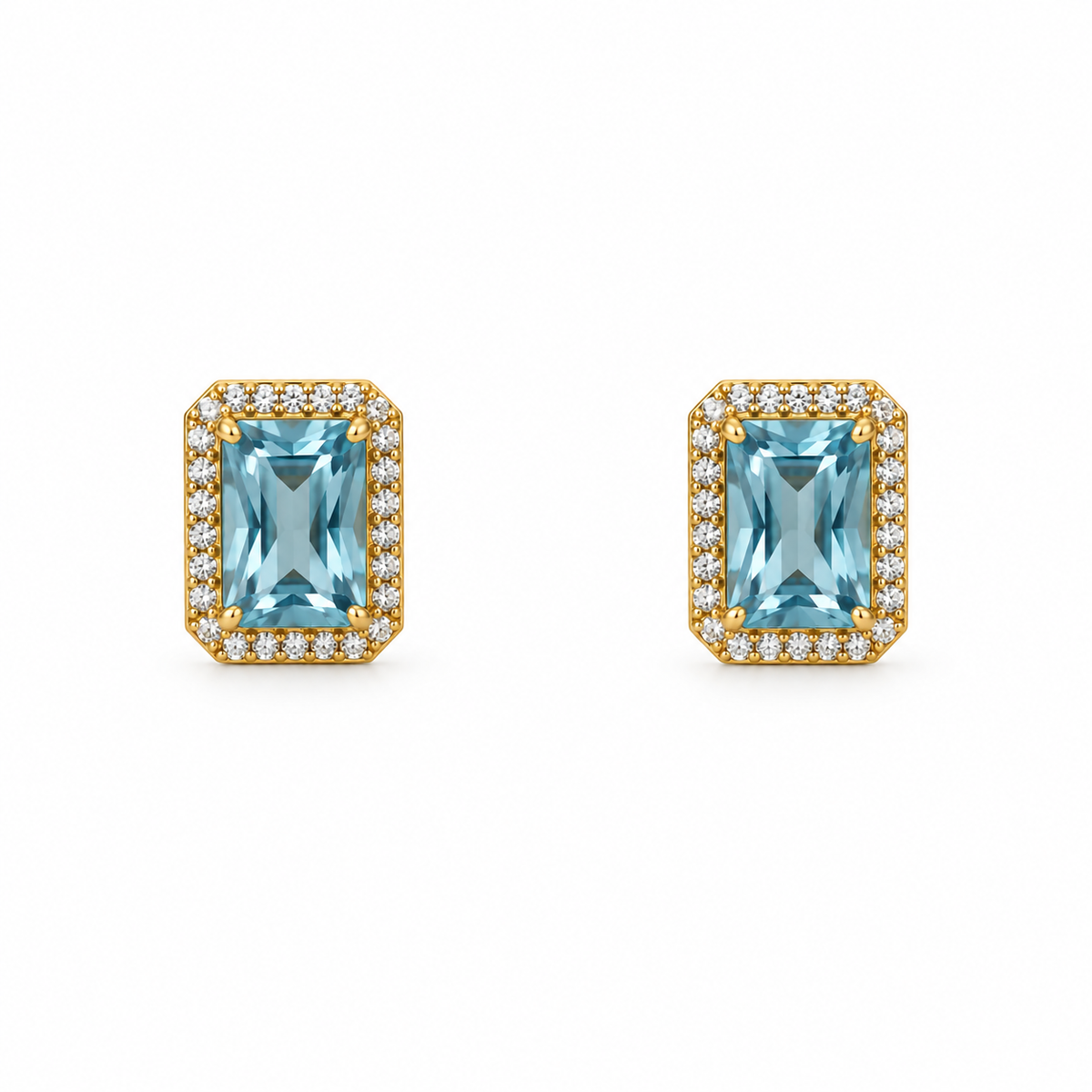 Aros Rectangulares con Halo Enchapados en Oro 10mm