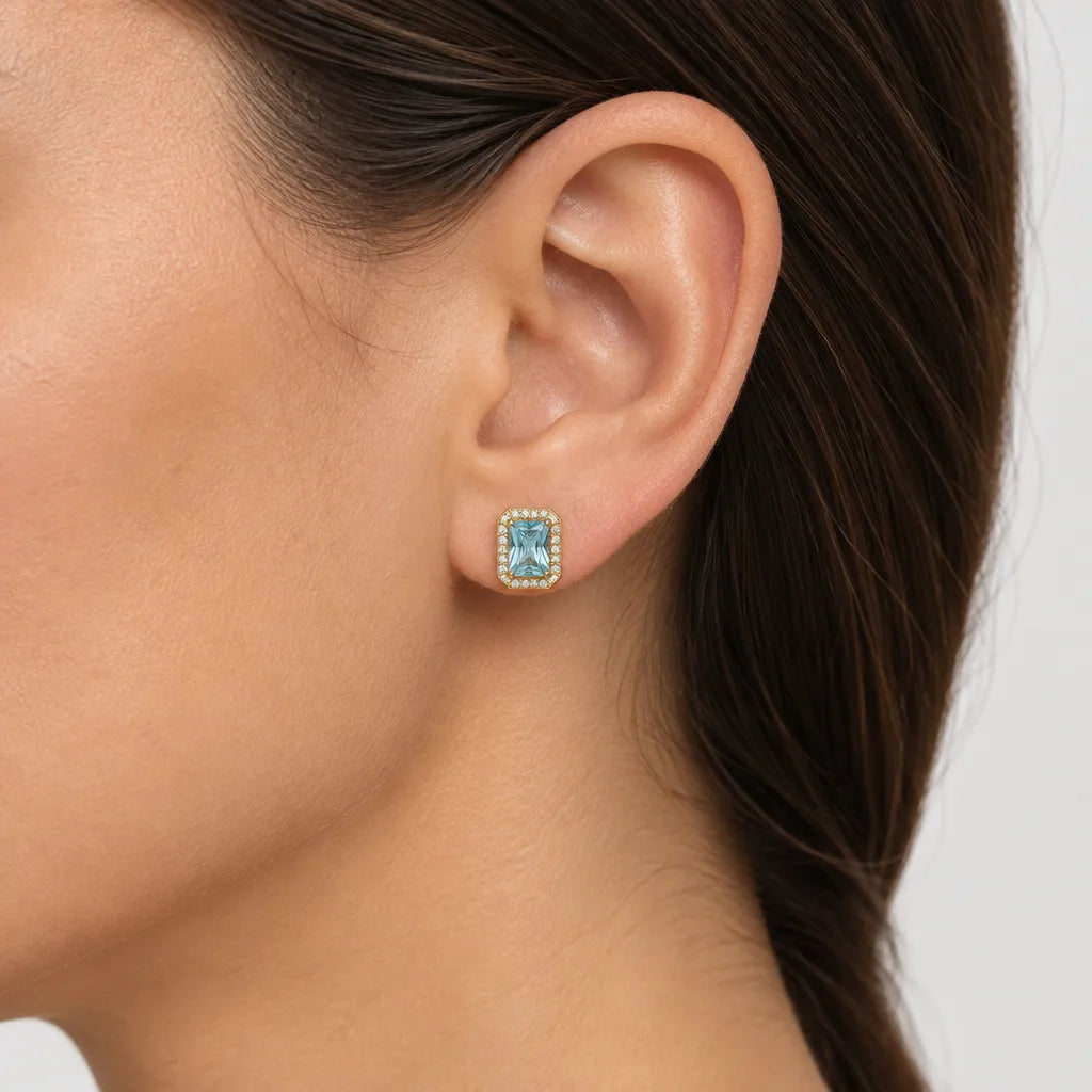Aros Rectangulares con Halo Enchapados en Oro 10mm