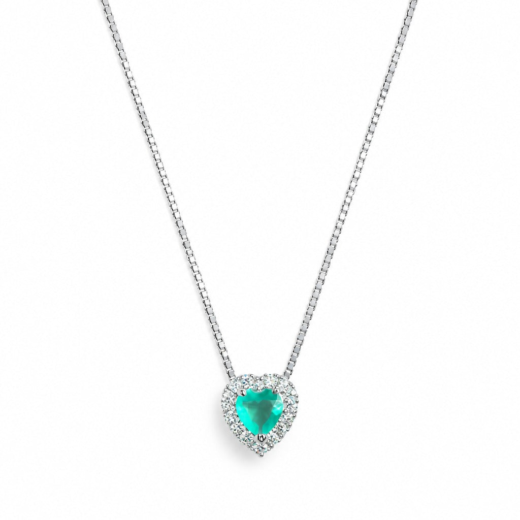 Collar Corazón Halo de Circones Plata 925 45cm