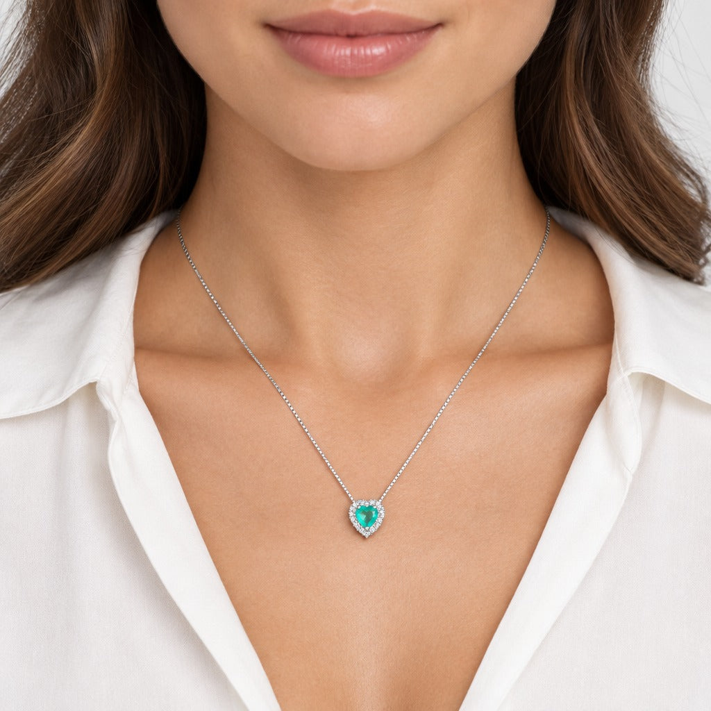 Collar Corazón Halo de Circones Plata 925 45cm