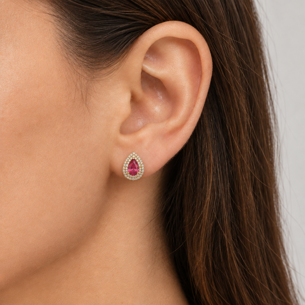 Aros Gota con Halo Enchapados en Oro 12mm