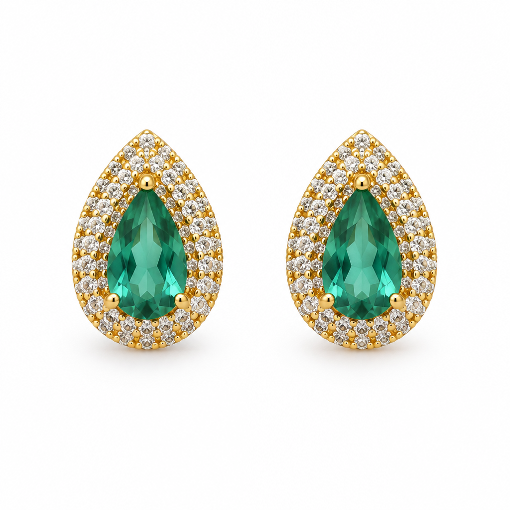 Aros Gota con Halo Enchapados en Oro 12mm