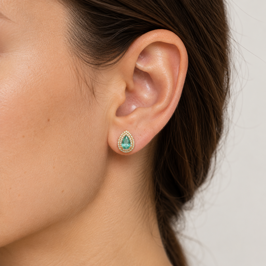 Aros Gota con Halo Enchapados en Oro 12mm